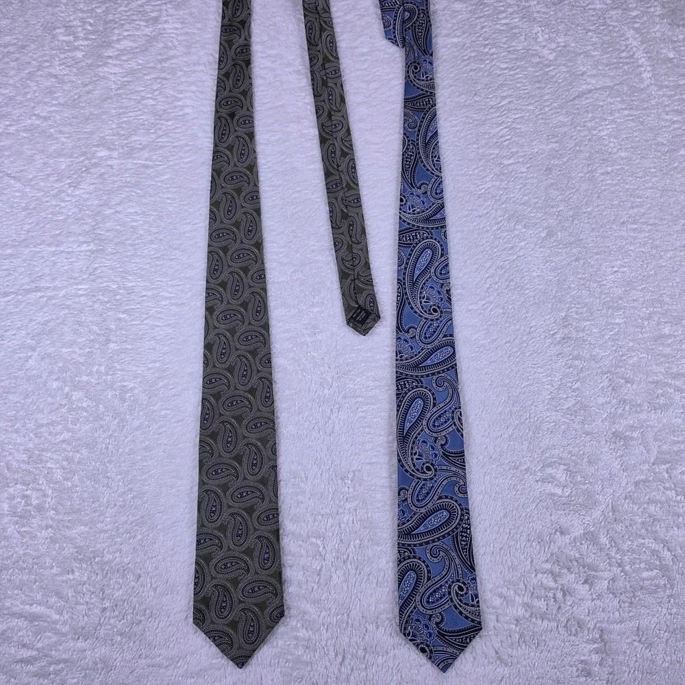 2 pack Jos. A. Bank Paisley Mens OS Green Blue Silk Hand Made Neckties